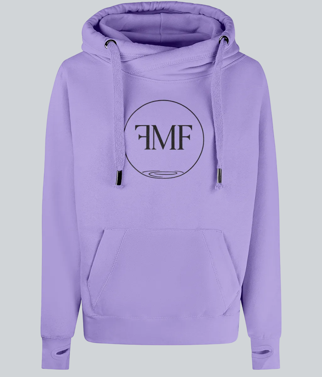Lavender hoodie with 'FMF' logo on a white background