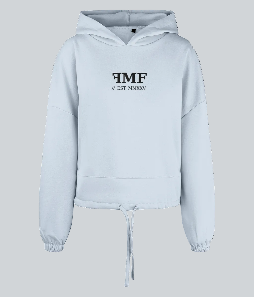 Light gray hoodie with 'FMF' logo on a white background