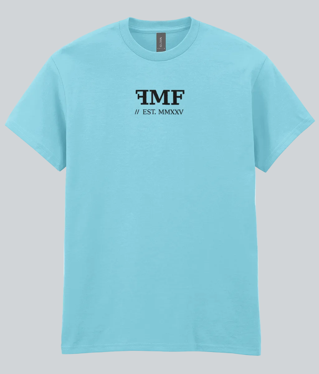 Light blue t-shirt with black text on a white background