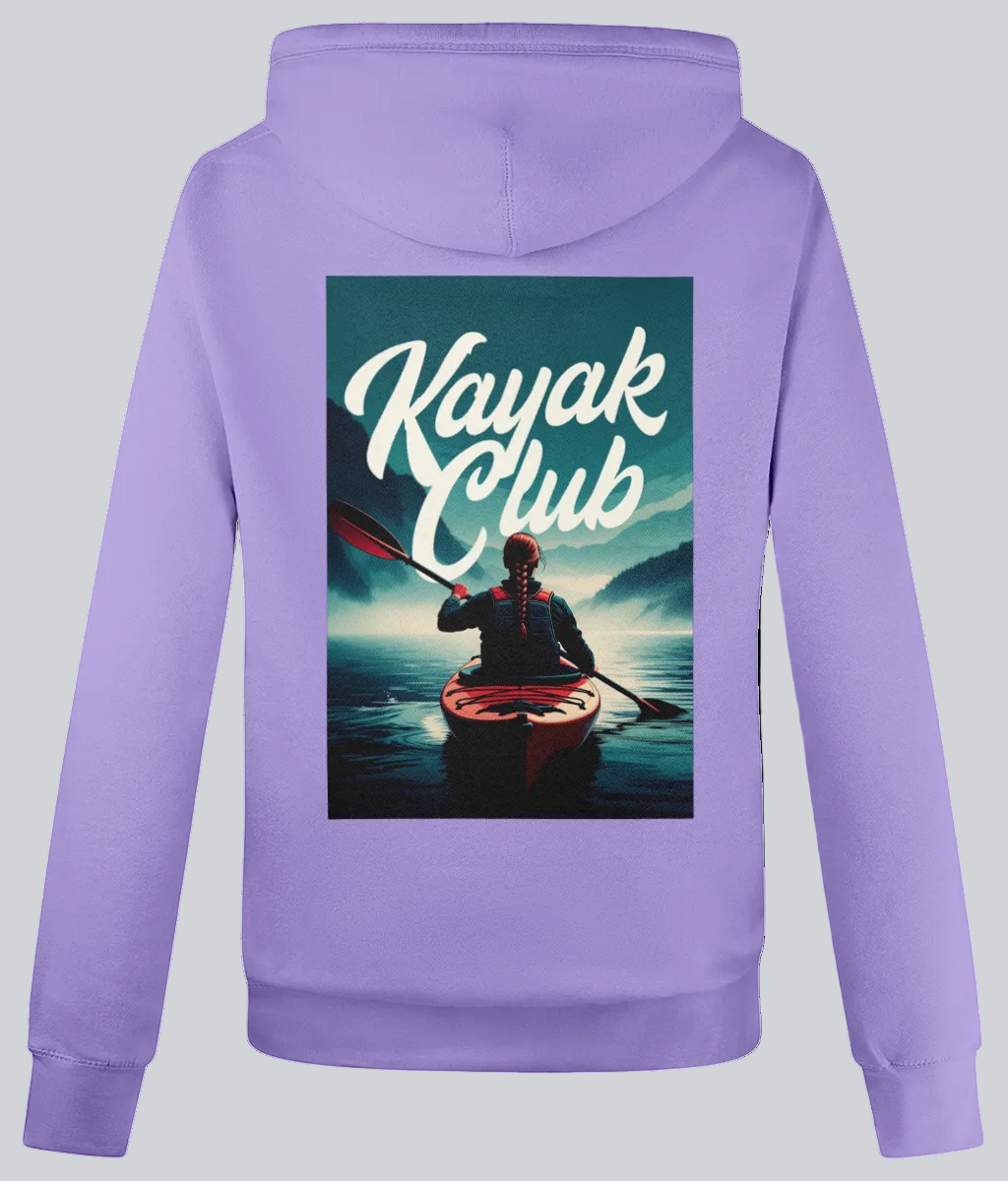 Purple hoodie with 'Kayak Club' graphic on the back
