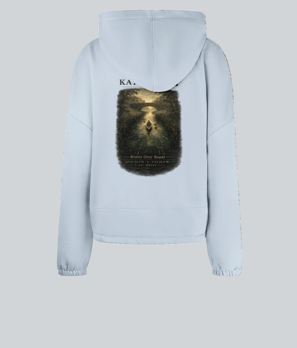 Light blue hoodie with a graphic design on the back against a white background